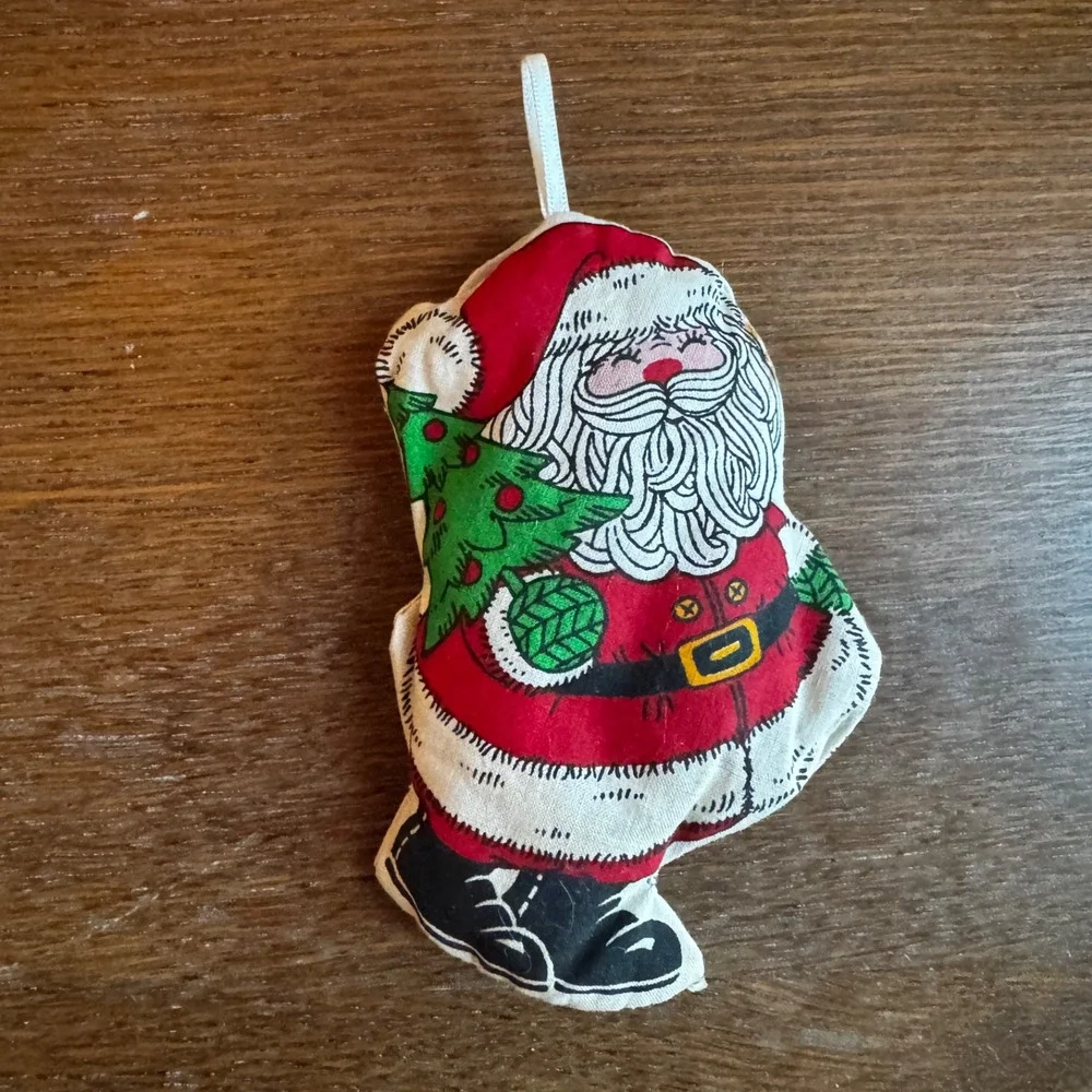 VTG‎ 5 Christmas Ornament Santa Plush Handmade Hand Sewn Fabric Pattern Panel